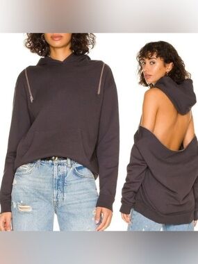 Monrow Open Back Zipper Hoodie 100% Cotton Size Small